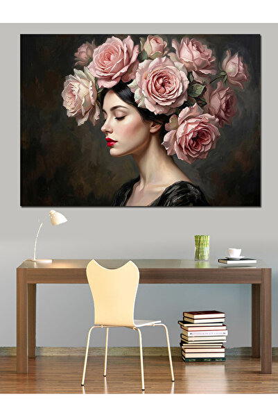 Artmeg Portret de femeie împodobit cu trandafiri pe cap, pânză decorativă - M...