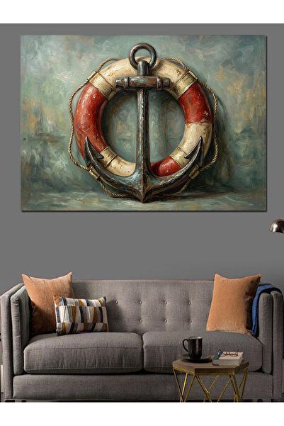 Artmeg Pânză decorativă cu ancoră de mare ruginită și covrigi - Masă din lemn...