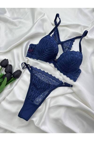 ROZENİN LINGERIE Kelebek Push-up Balenli Dantelli Günlük Sütyen Tanga Takım