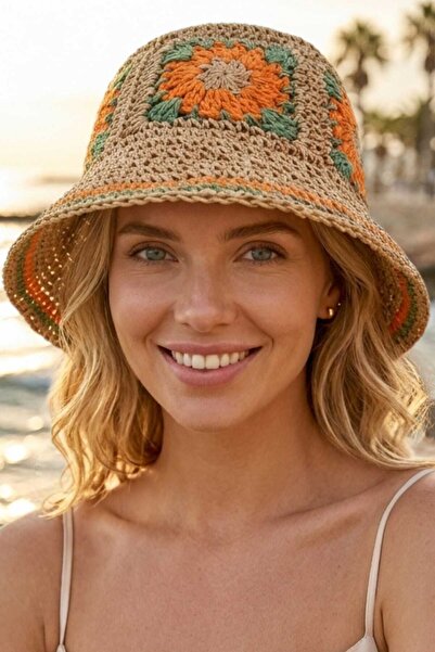 Mood Agenda Γυναικείο ψάθινο καπέλο με μποέμ μοτίβο, πλεκτό καλοκαιρινό καπέλ...