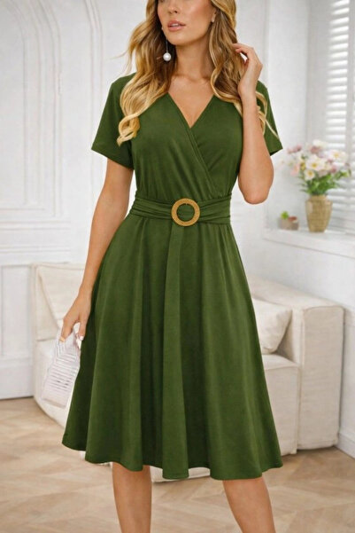 Butik Women's Short Sleeve Double-Breasted Collared Front Buckle Detail Short...
