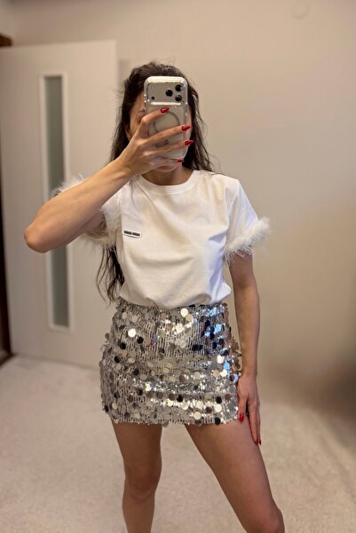 MoyStore Sequin Mini Silver Skirt