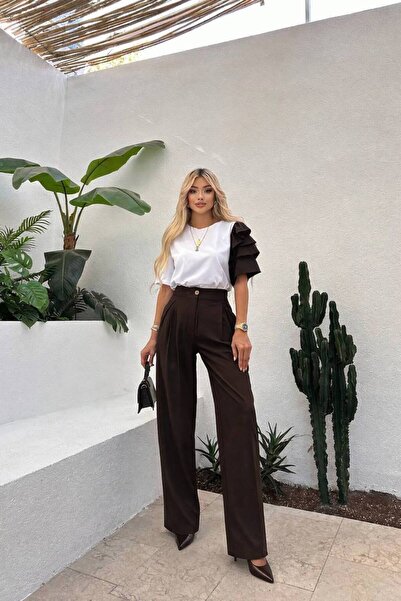 GAMZE ALPTEKİN Σετ δύο τεμαχίων με παντελόνι παλάτσο υψηλής ποιότητας και μπλ...