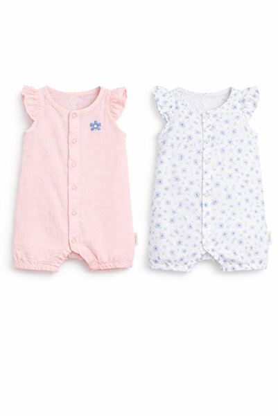 Bulut Anne ve Çocuk Necix's 2-Pack Baby Girl Muslin Fabric Summer Rompers