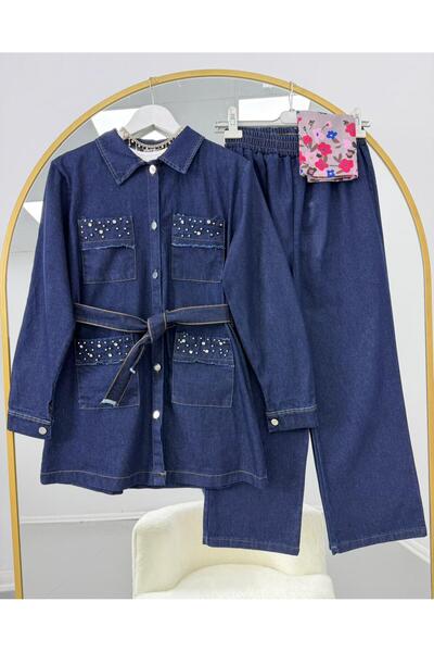 modasindoma Σετ τζιν παντελόνι με κεντημένα στολίδια