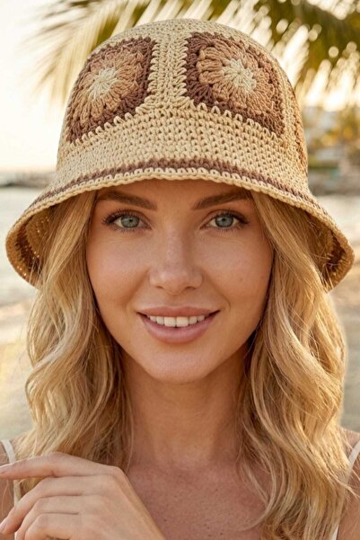 Mood Agenda Γυναικείο ψάθινο καπέλο με μποέμ μοτίβο, πλεκτό καλοκαιρινό καπέλ...