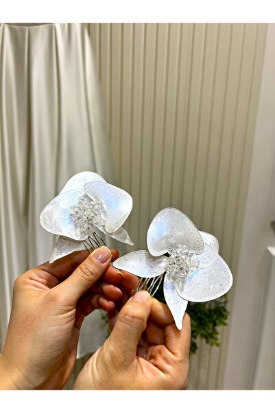 Taşmeran Pearlescent Glitter Design Bridal Head Double Hairpin High Quality W...