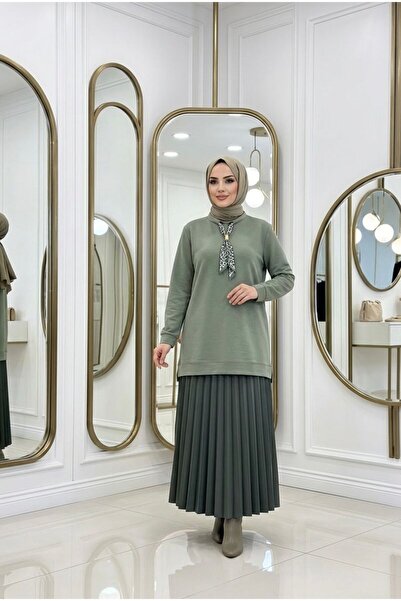 wishne Women's Garnished Tunic - Hijab Tunic with Scarf Detail - Seasonal Com...
