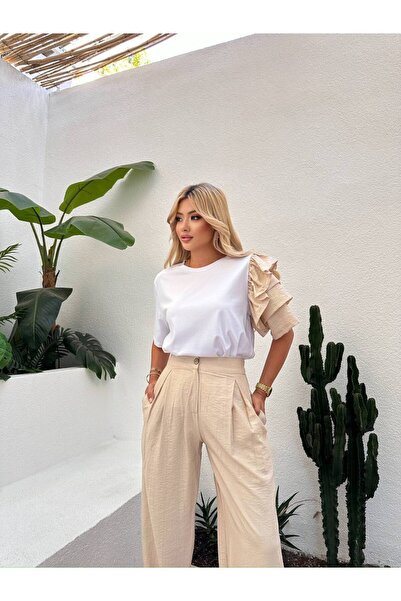 GAMZE ALPTEKİN Σετ δύο τεμαχίων με παντελόνι παλάτσο υψηλής ποιότητας και μπλ...