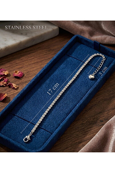 stainless steell gümüş renk su yolu model beyaz taşlı şerit bileklik