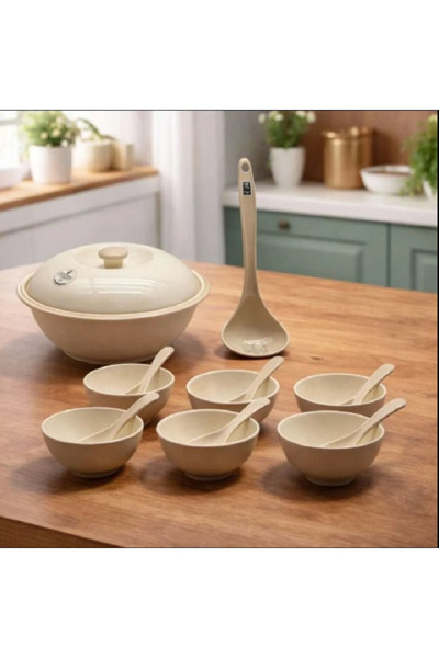 alharbi22est Melamine Soup Yogurt Bowl Set 15 Pieces - Beige
