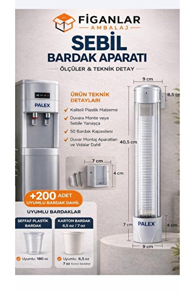 figanlar ambalaj Sebil Bardak Aparatı +200 Bardak Dahil | Duvara Monte Hijyen...