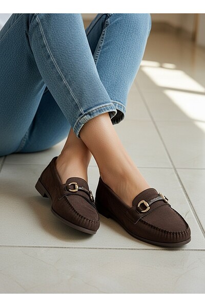 KAFKASLAR AYAKKABI Γυναικεία παπούτσια μπαλαρίνες με ίσια σόλα, καφέ σουέντ, ...