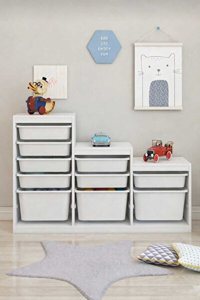 DEKOZUM KİDS 10 Sepetli Gülücüklü Oyuncak Dolabı Oyuncak Organizer Oyuncak Bo...