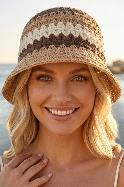Mood Agenda Γυναικείο ψάθινο καπέλο με ζιγκ-ζαγκ σχέδιο, πλεκτό, καλοκαιρινό ...
