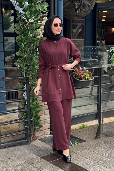 My Magazin MAGAZİN Tensel Pantolonlu Takım 7532 Mürdüm
