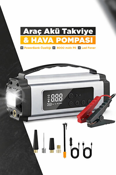 Aırstorr Akü Takviye Cihazı Hava Pompası 8000mAh Powerbank Kompresör Fener 12...