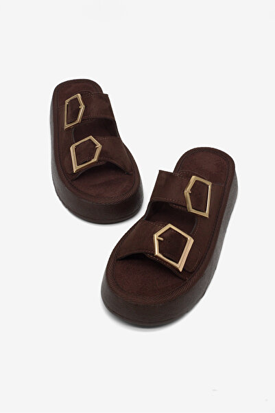 Tonny Black Γυναικεία Καφέ Άνετα Παπούτσια Ψηλή σόλα Με αγκράφα Παντόφλες