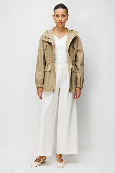 Ekol Elastic Waist Hooded Trench Coat