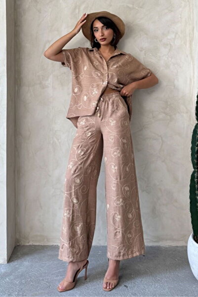 VERYMODA Παντελόνι με κέντημα - Ανοιχτό καφέ Dsn2 |   F1900