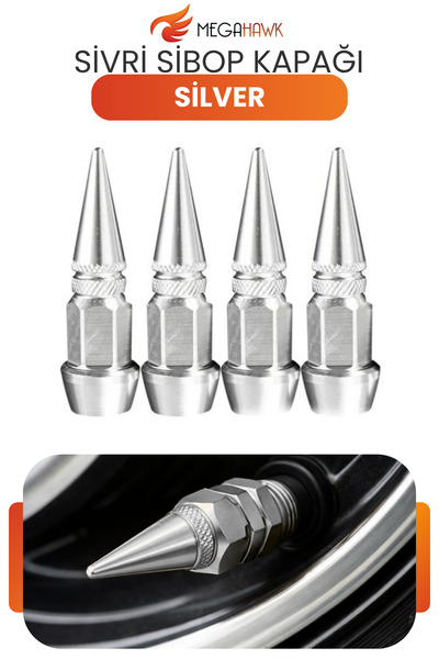 MEGAHAWK Sivri Sibop Kapağı Silver Metal 4 Lü Set Universal Lastik Sibop Koru...