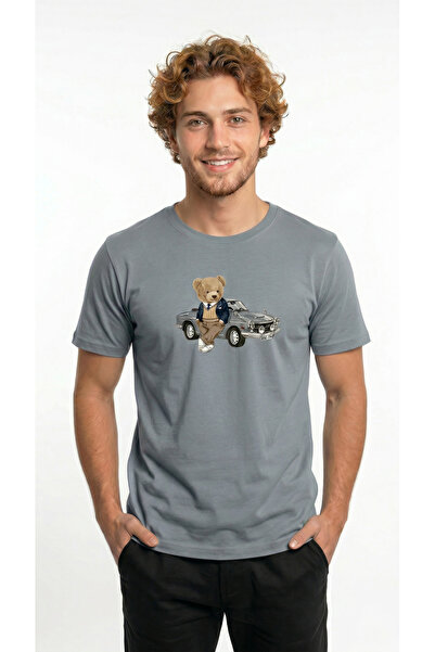 Füme Renk Unisex Baskılı T-shirt Rahat Kalıp Ürün