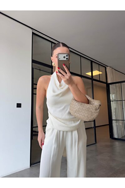 BB Bensu Buyruk ΜΠΛΟΥΖΑ ΜΕ ΧΡΥΣΑ ΑΞΕΣΟΥΑΡ, ΠΑΝΤΕΛΟΝΙ ΣΑΛΒΑΡΙ, ΣΑΤΕΝ ΣΕΤ ΕΚΡΟΥ