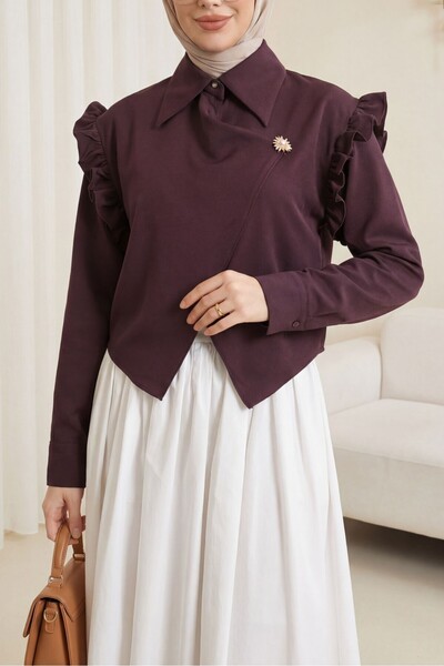 HİJABAYA Μπλούζα από κρεπ με βολάν στον ώμο, διπλό σταυρωτό μπροστινό μέρος, ...