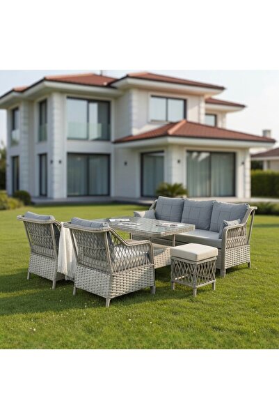 Tu Tienda PETRA GALVANİZLİ 3+1+1+MASA(80X140)+2 PUF BAHÇE BALKON MOBİLYASI
