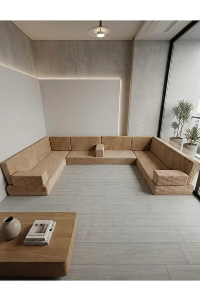 BAKIRÖZÜ HOME Premium Kadife Kumaş, Konforlu Yer Kanepesi ,Modüler Şark Köşes...