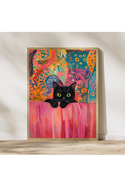 Tuba Decor Εικόνα με ξύλινο πλαίσιο ενός τεμαχίου, μαύρη γάτα