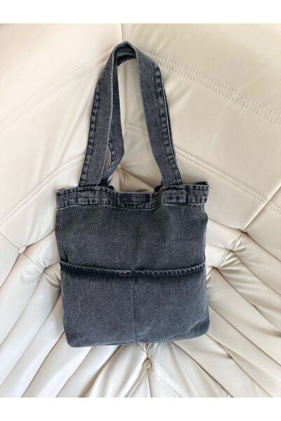 minebag Γυναικεία τσάντα ώμου με διπλή τσέπη από τζιν Edgar Anthracite