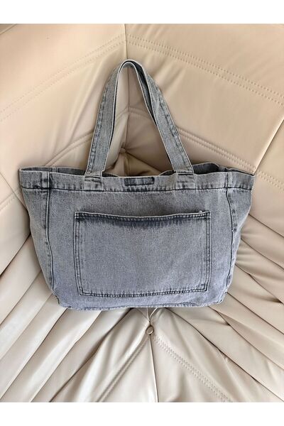 minebag Casual τζιν γυναικεία τσάντα ώμου με τσέπες σε γκρι χρώμα