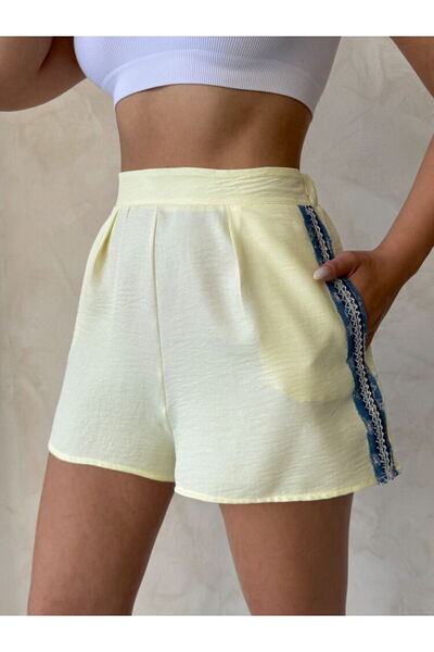 Caddebostan Moda High Waist Elastic Summer Women's Shorts with Side Stripe De...