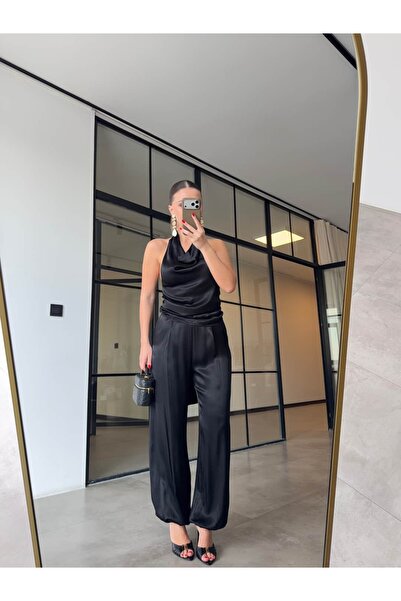 BB Bensu Buyruk ΜΠΛΟΥΖΑ ΜΕ ΧΡΥΣΑ ΑΞΕΣΟΥΑΡ, ΠΑΝΤΕΛΟΝΙ ΣΑΛΒΑΡ, ΣΑΤΕΝ ΣΕΤ ΜΑΥΡΟ