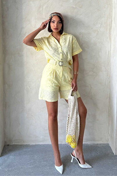 VERYMODA Κεντητό σορτς βουάλ - Κίτρινο |   D2821