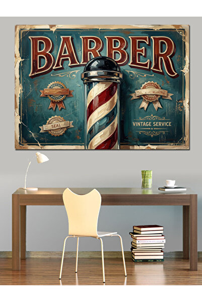 karizmart Barber Shop Klasik Berber Tabelası Dekoratif Kanvas - Mdf Ahşap Tablo