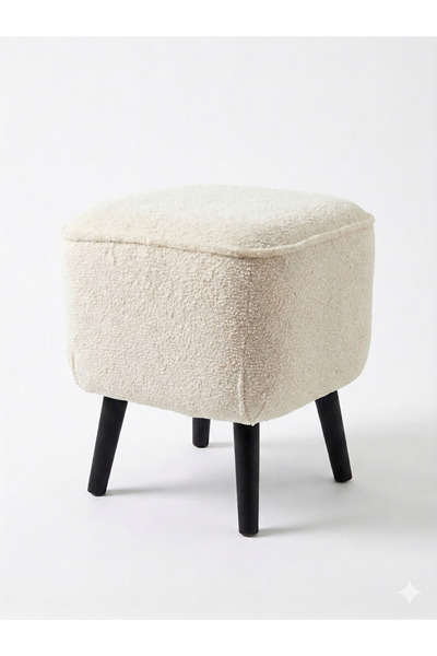 CoArt Home Kare Bukle Puf 40x40x40 cm – Krem | Ahşap Ayaklı | Oturma Odası & ...