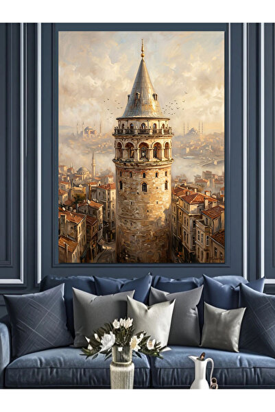 karizmart Galata Kulesi Tarihi İstanbul Manzarası Dekoratif Kanvas - Mdf Ahşa...