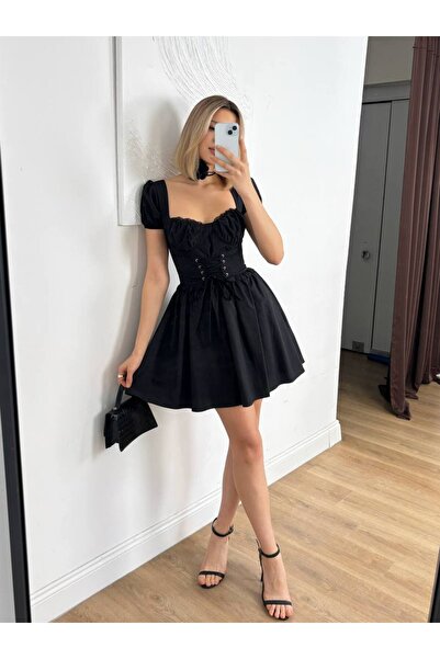 BEAUTY FASHİON Kadın Kare Yaka Belden Korseli Ayarlanabilir Mini Abiye & Mezu...