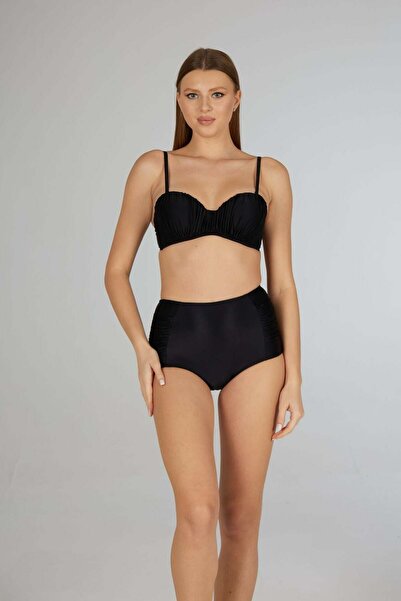 Estiva Draped Covered Strapless Bikini Set - Black