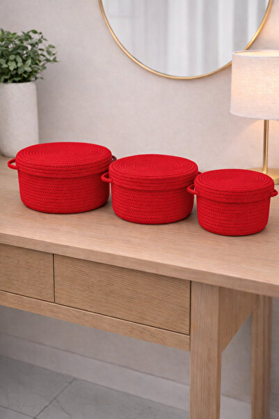 MaVaux Σετ Καλάθια με Σχοινί 3 τεμαχίων Mira με Κάλυμμα, Διακοσμητικός Οργανω...