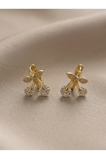 GKCBijoux Xuping Gold Renk Zirkon Taşlı Minimal Kiraz Küpe
