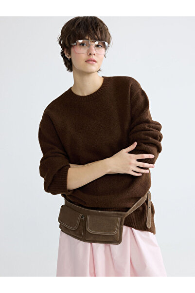 LC Waikiki Nevavm Farkıyla Xside Brown Oval Collar Oversize Women's Knitwear ...