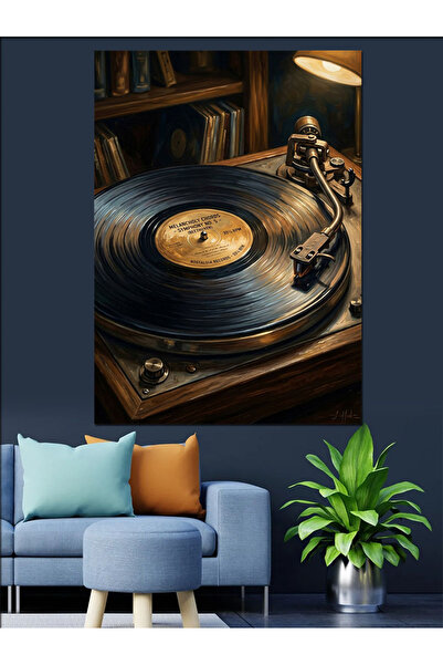 karizmart Gramofon Plak Çalar Ve Müzik Dekoratif Kanvas - Mdf Ahşap Tablo