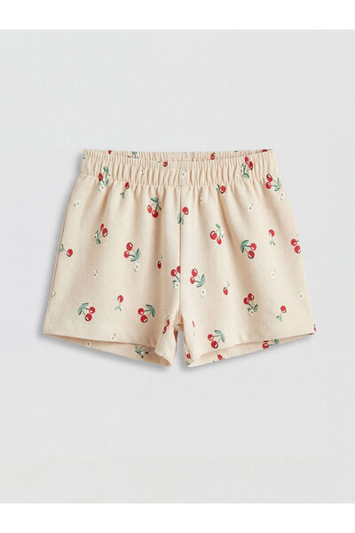 LC Waikiki Nevavm Farkıyla Lcw Baby Beige Cherry Printed Baby Girl Shorts - S...