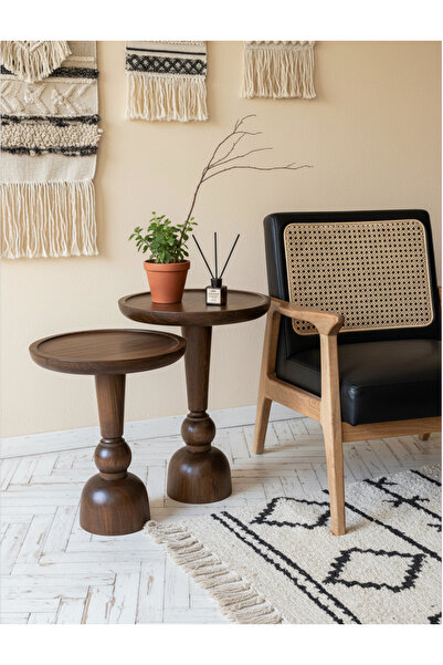 ASELYA HOME Doğal Ahşap 2’li Set Mantar Yan Sehpa Modern Çiçeklik