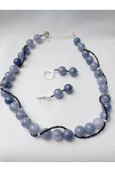 OEM Σετ κοσμημάτων με Αγγελίτη, Επαργυρωμένο Αιματίτη και Μαύρο Ζιργκόν