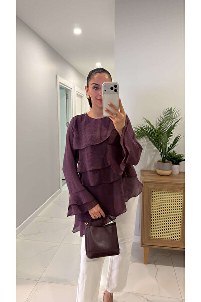 BİRCANÇİL Μπλούζα Ziolla Mürdüm με βολάν