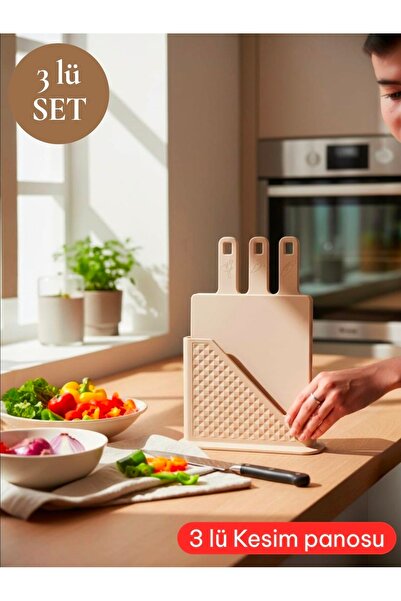 Herza House 3-Piece Cutting Board Set with Stand - Bread, Vegetable, Meat Cut...
